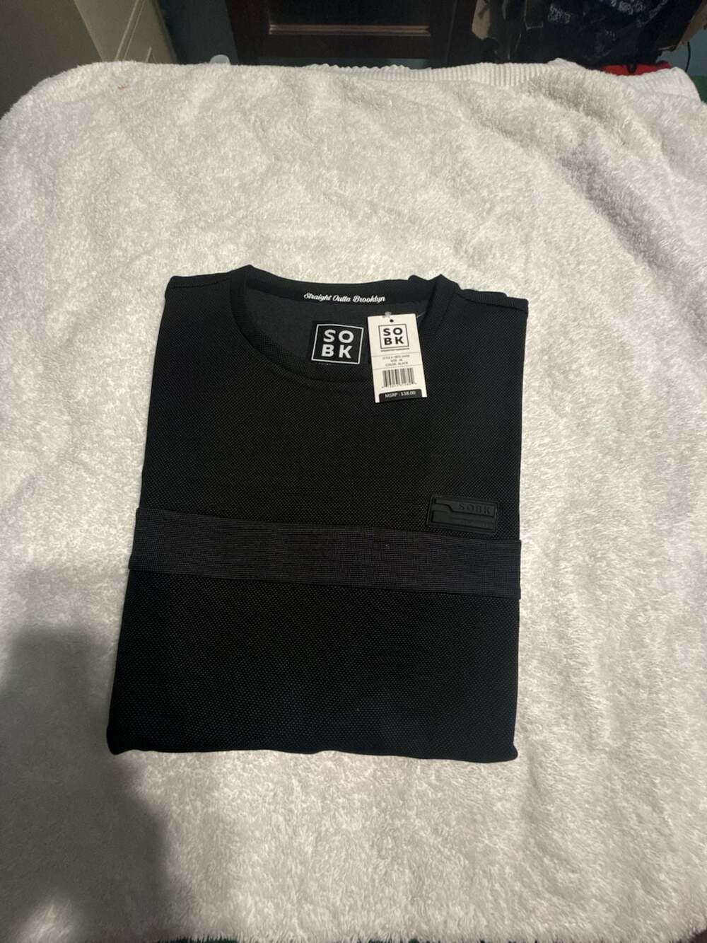SOBK Men's Black Tech Knit Crew Neck T-Shirt with Horizontal Band Detail